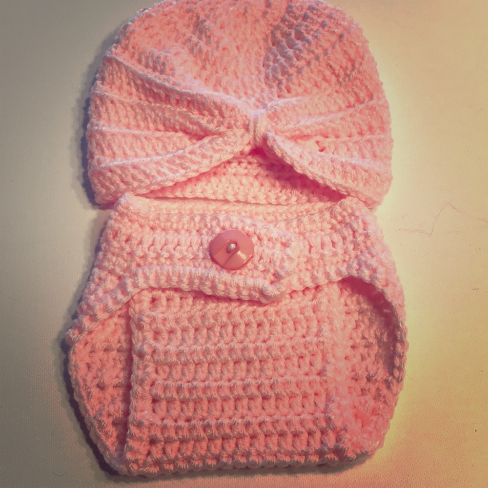 Blue Diaper Cover and Beanie